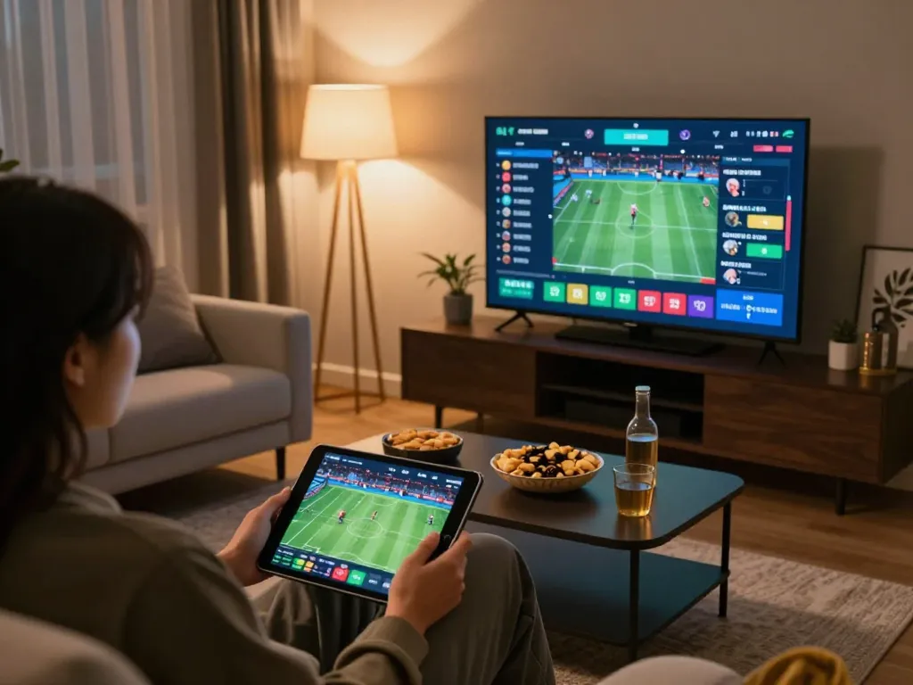 Engage in sports betting on 789betgo with a tablet in a cozy home setting showcasing responsible gaming