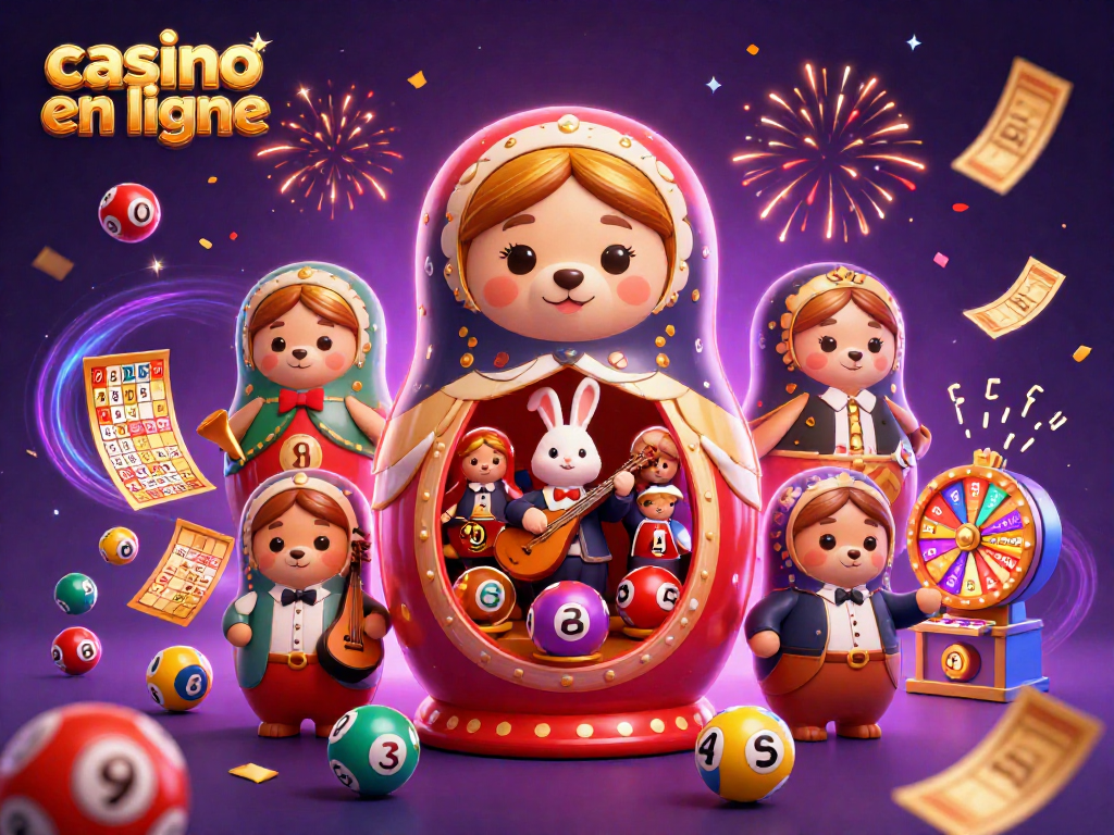 Jouez au casino en ligne avec des ours Matryoshka et des éléments de loterie animés