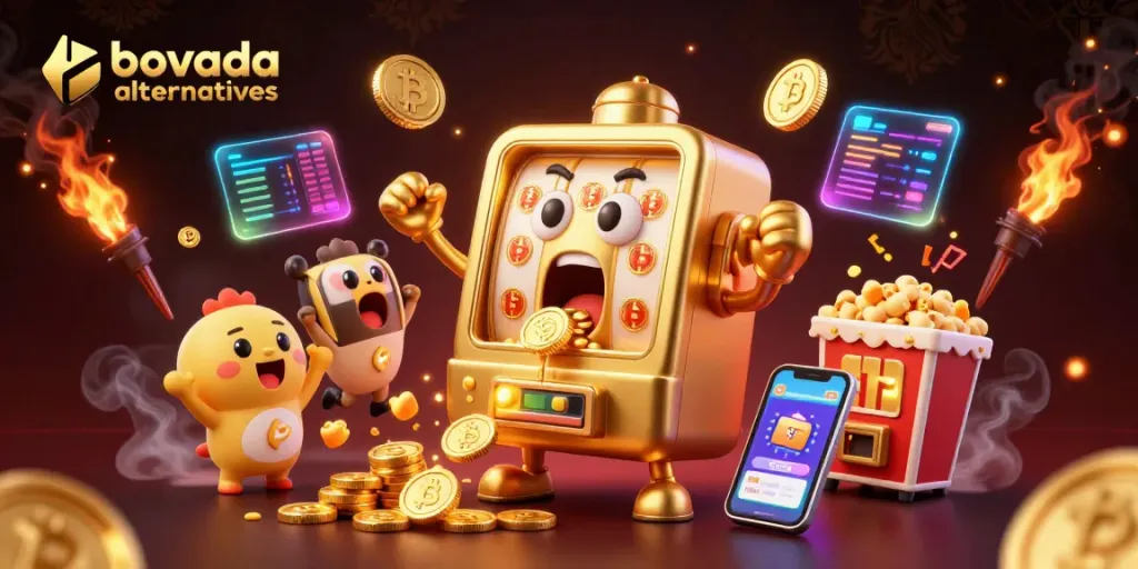 Celebrating bovada alternatives, golden slot machine hits jackpot while coins fly, showcasing exciting gambling atmosphere.