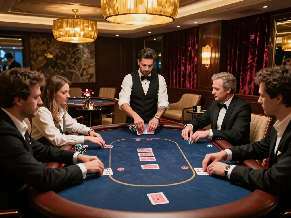 Engaged players at a poker table in a luxury casino showcasing top quality widgets for immersive gambling.
