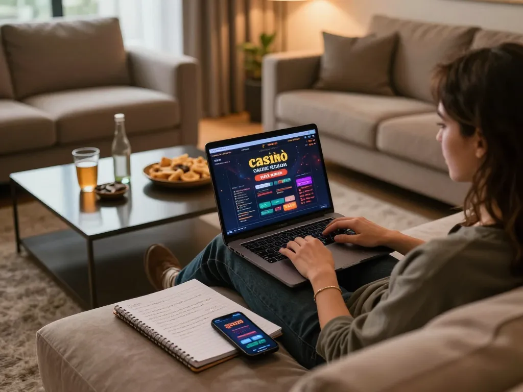 Casinò online italiani non aams with a user enjoying a laptop setup in a cozy home environment.
