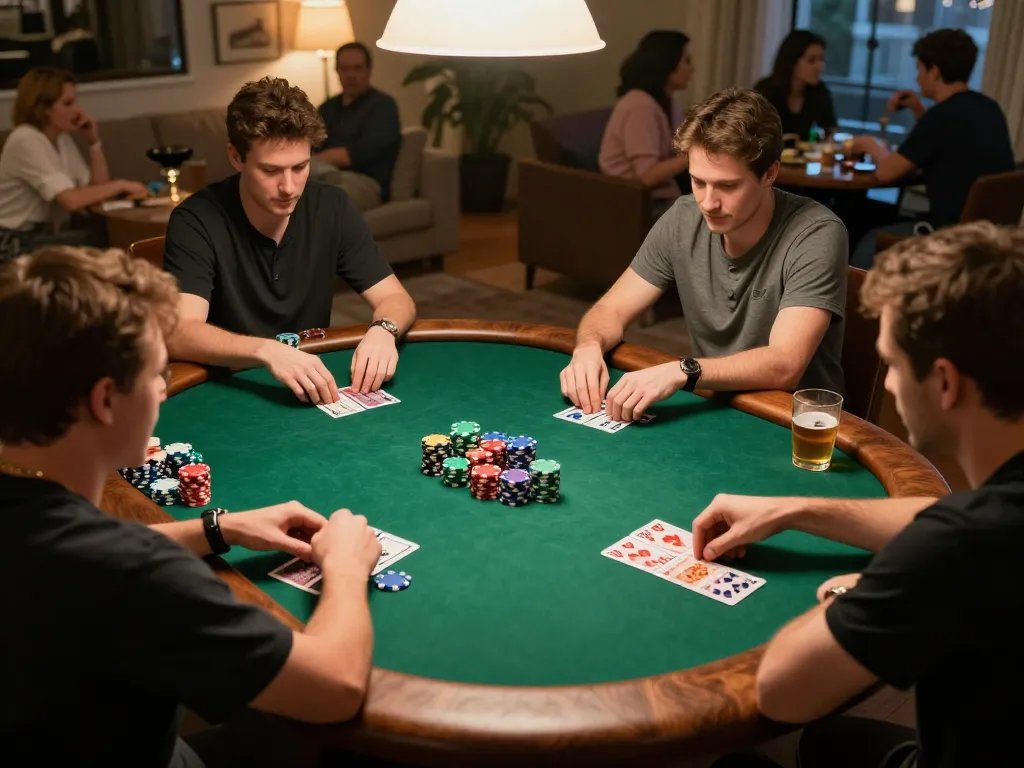 Pemain LGO99 terlibat dalam permainan poker malam hari di rumah yang mendebarkan, menciptakan suasana yang mengundang.