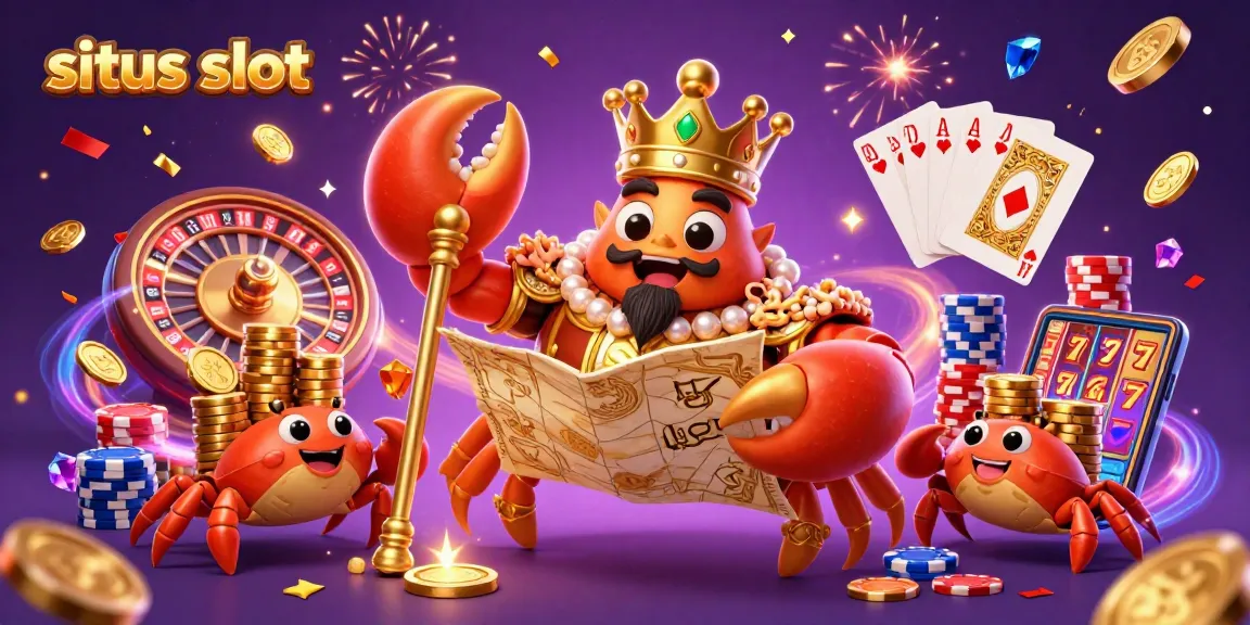 Experience excitement at situs slot with a golden crab emperor and dazzling casino elements.