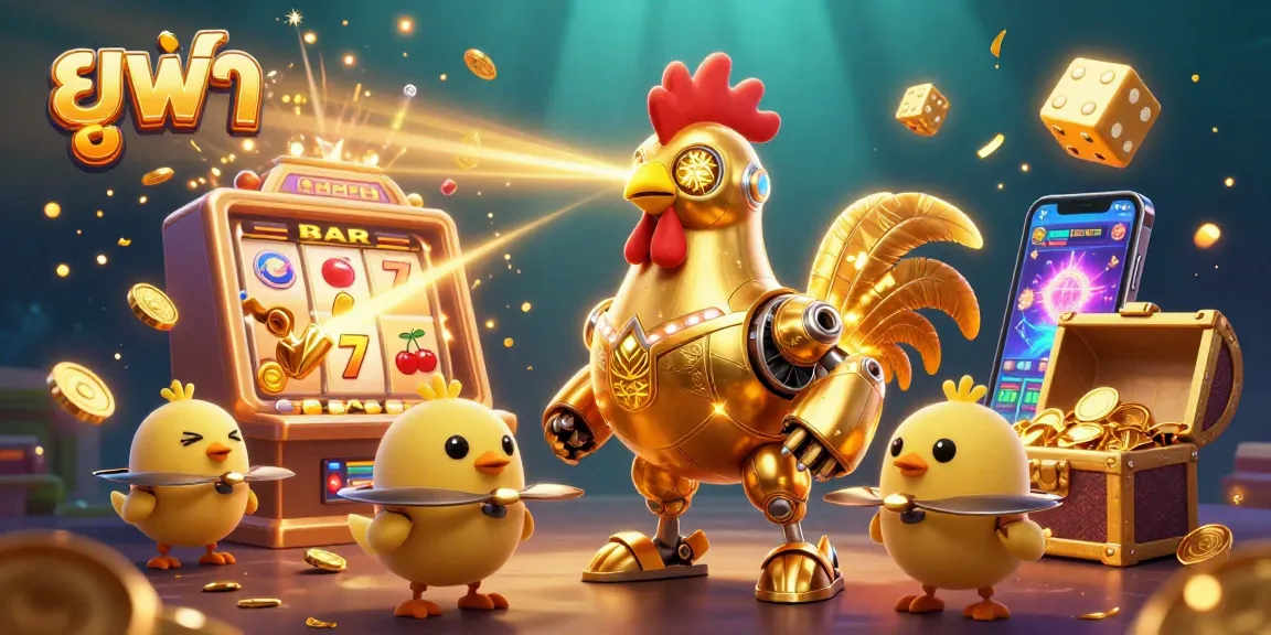 Engage with ยูฟ่า through a vibrant casino experience showcasing golden rooster robot and dynamic game elements.