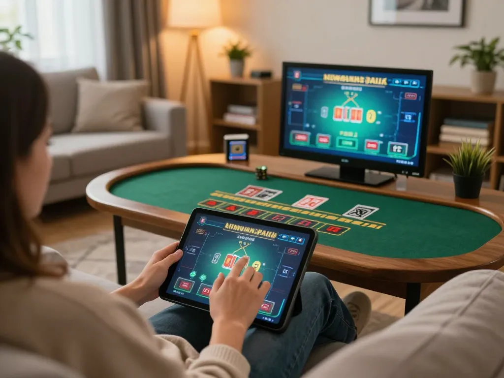 Player enjoying an online blackjack game on 88clbgo tablet in cozy home setup