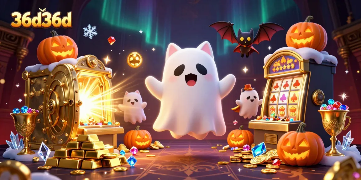 Aproveite a emoção de 36d36d com o gato fantasma em um cassino, rodeado por tesouros e símbolos de jogo.