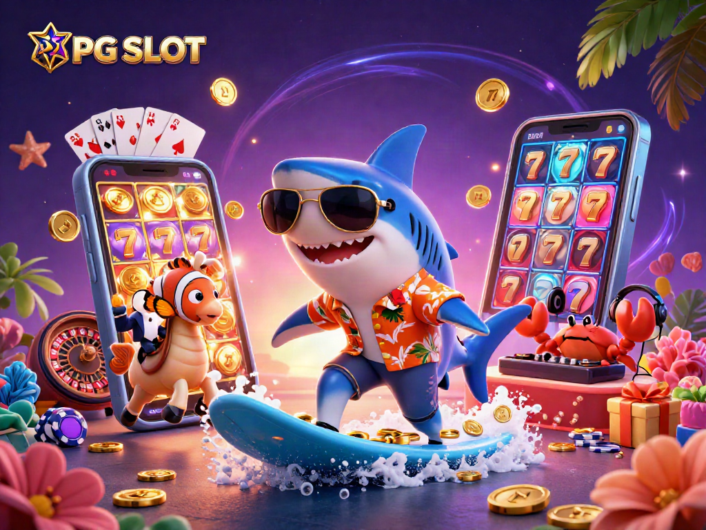 Experience PG SLOT action with a lively ocean-themed slot game illustration featuring vibrant characters.