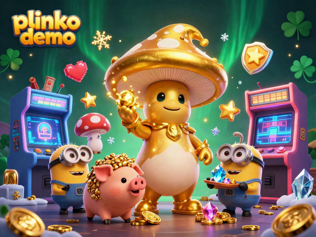 Play the plinko demo with a magical gold wizard and treasure-hunting pig in a vibrant casino scene.