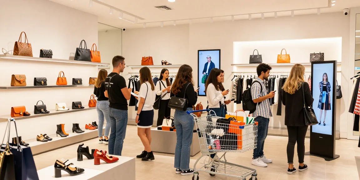 Shopper examining high-quality 레플리카 items in a modern retail setting