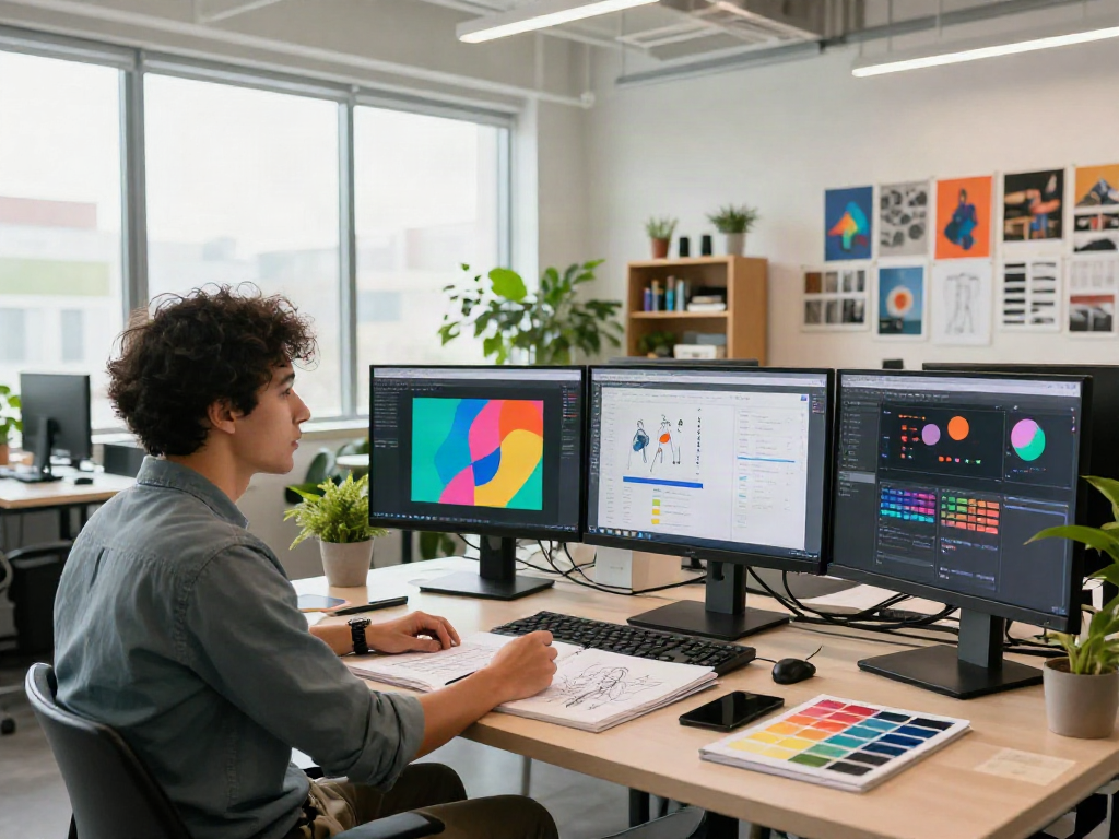 Creative workspace showcasing nsfw ai design concepts with vibrant artwork and collaborative elements.