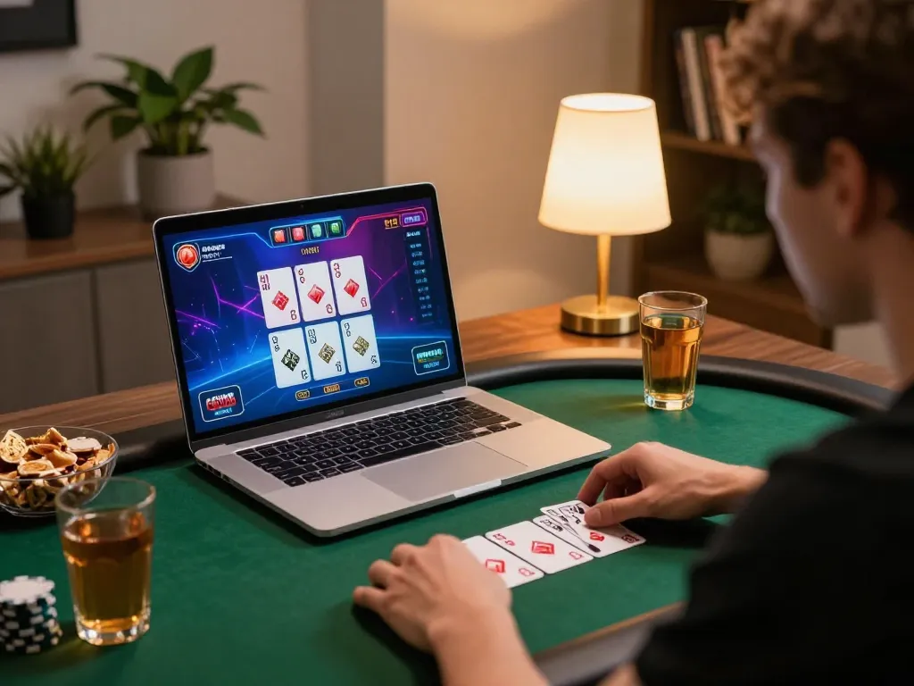 Engaging in high-stakes poker gameplay on VT88 platform from home setting