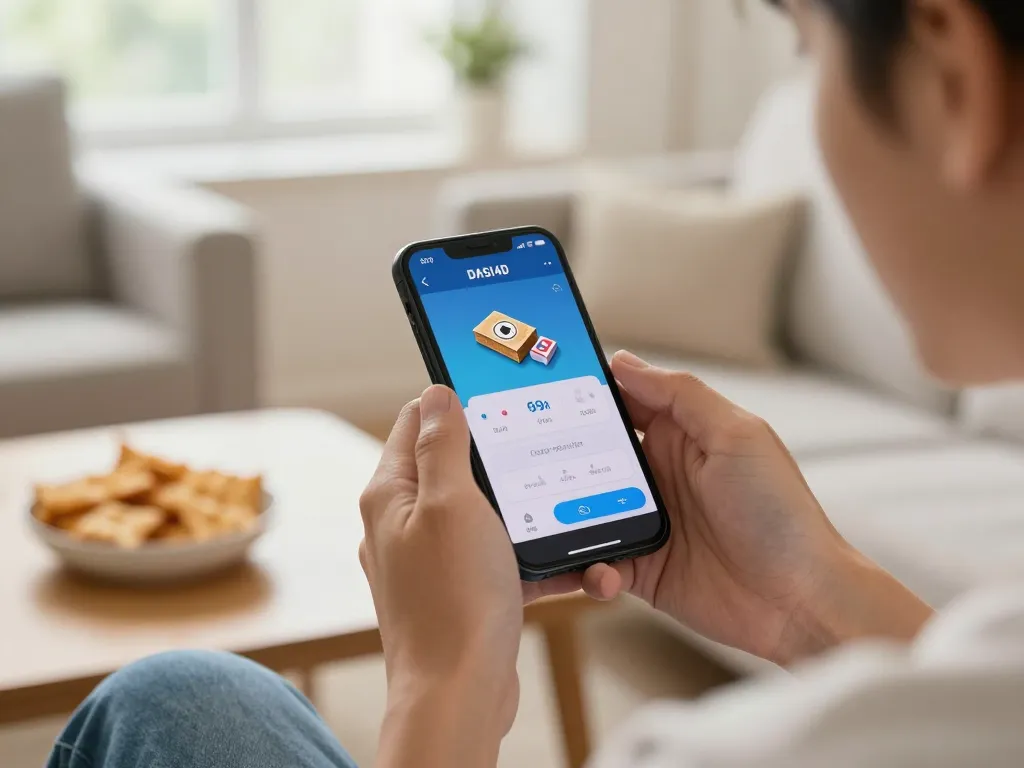 Pemain DASI4D menikmati permainan mobile dengan kemenangan besar terlihat di layar dalam suasana rumah yang nyaman.