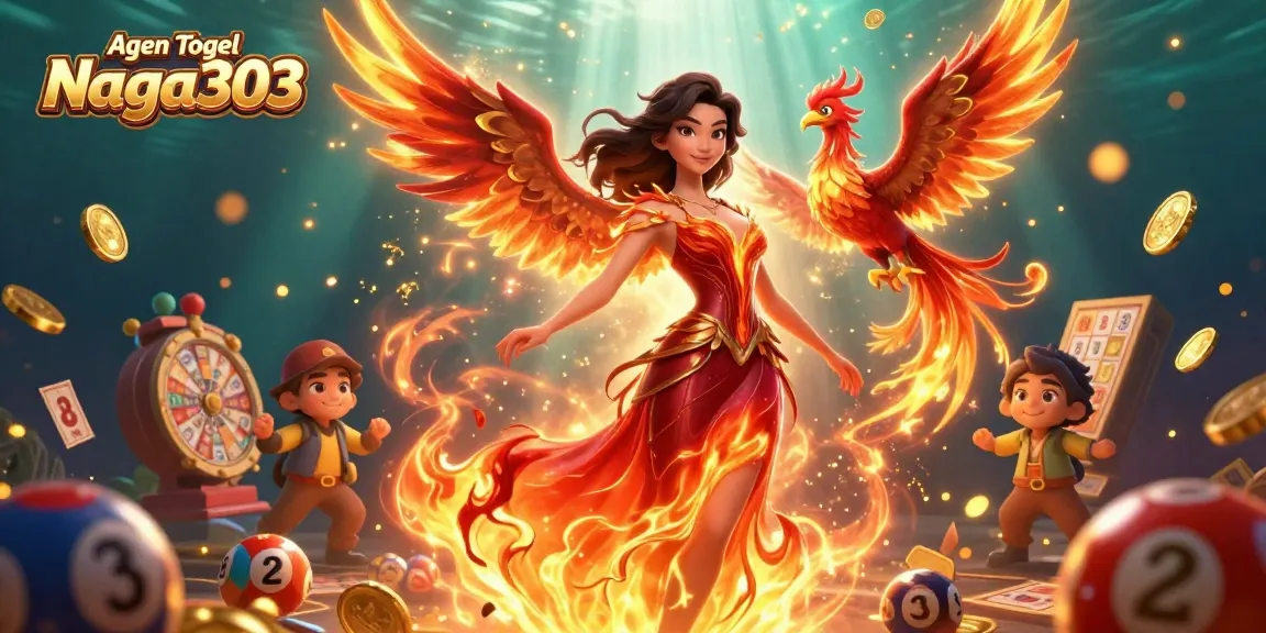 Agen Togel Naga303 showcases dynamic lottery elements in vivid 3D illustration art featuring a stunning Asian woman.