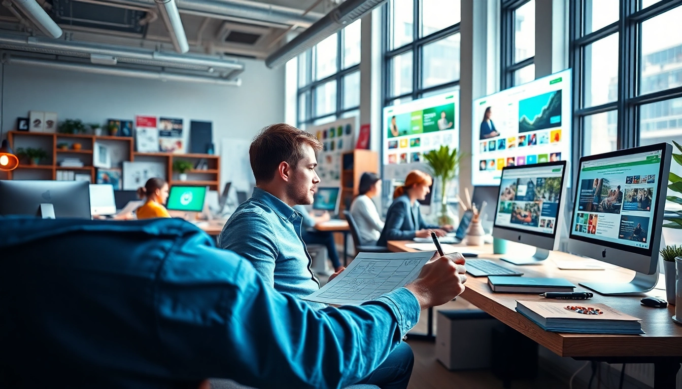 Creative workspace featuring Website Designers Hereford sketching website layouts and displaying modern designs.