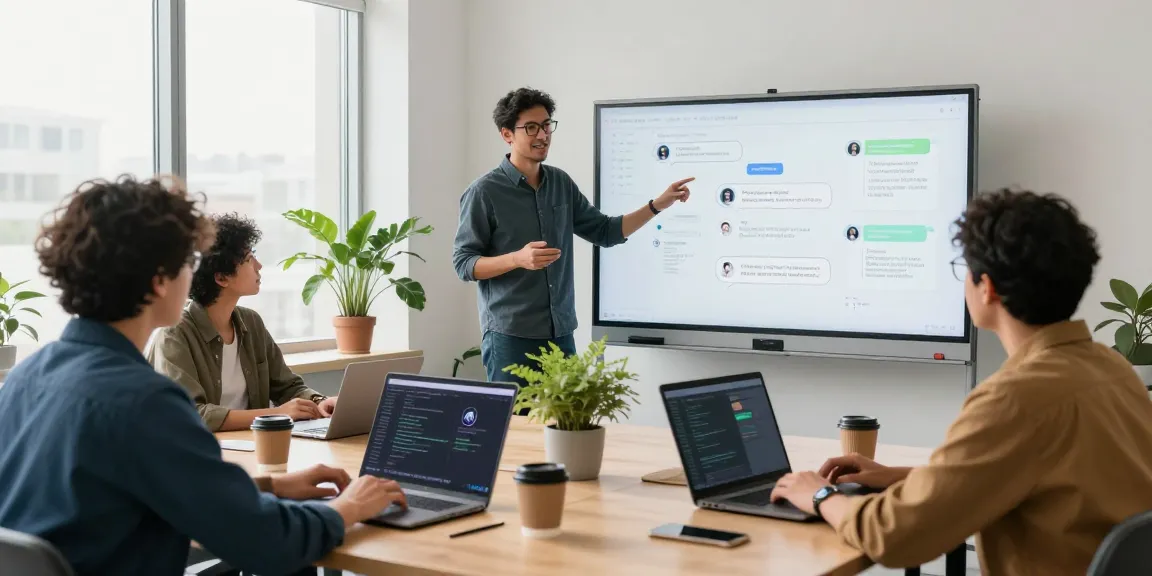 Team collaborating on crushon ai software development in a modern office