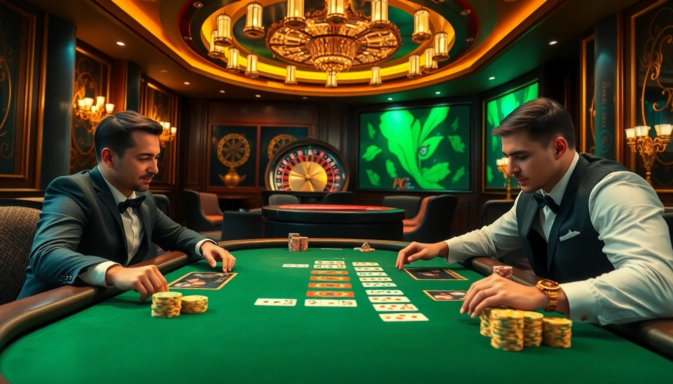 Experience the thrill of PG soft เครดิตฟรี at an elegant poker table in a luxurious casino.