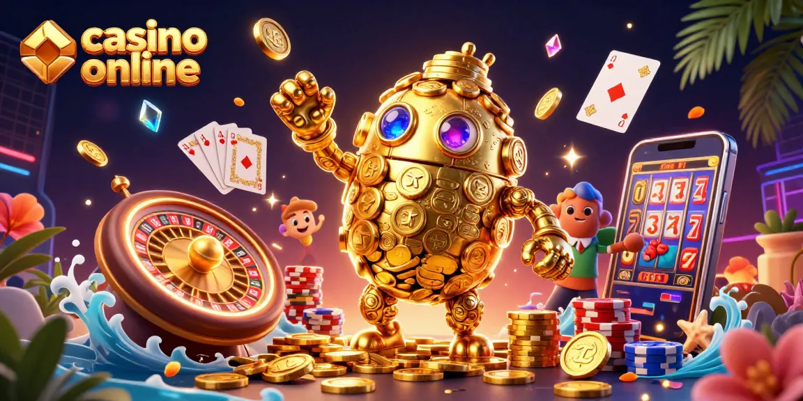 Experience thrilling casino online fun with golden golem and vibrant game elements in a dynamic scene.