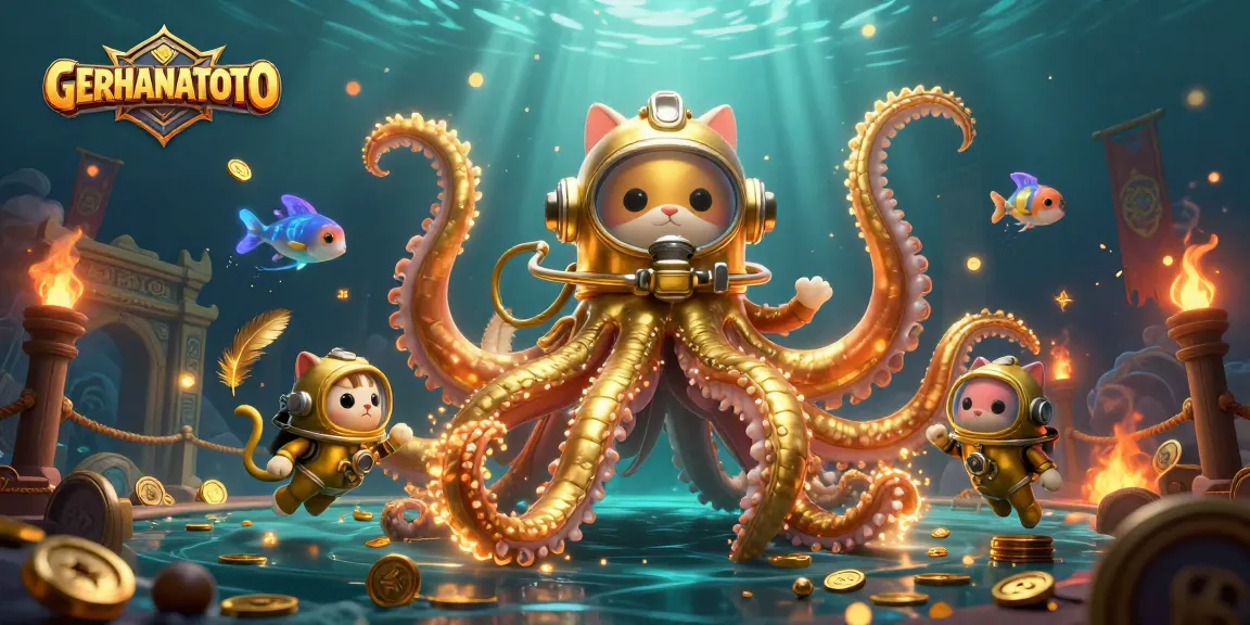 Menangkan permainan di GERHANATOTO dengan ilustrasi menarik kraken dan petualangan bawah laut.