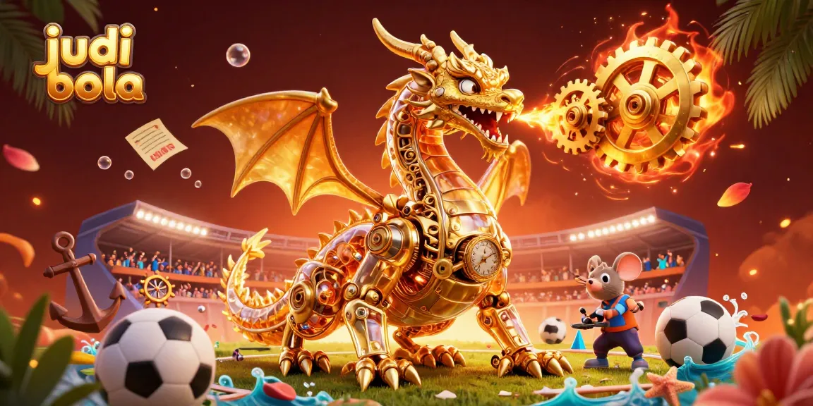 Experience the thrill of judi bola with a vibrant scene of a golden dragon and sports elements.