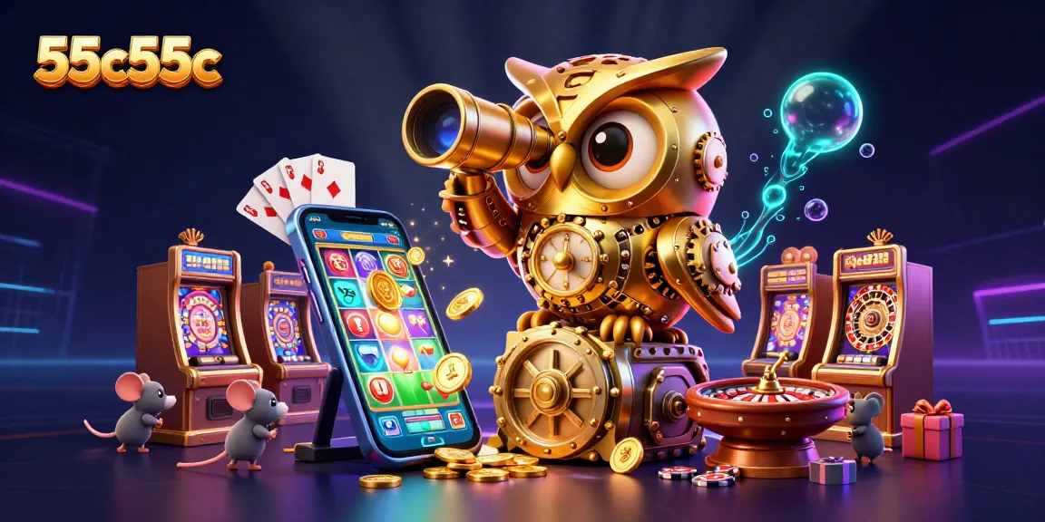 Aproveite a experiência vibrante do 55c55c, onde um mocho dourado observa jogos de cassino emocionantes.