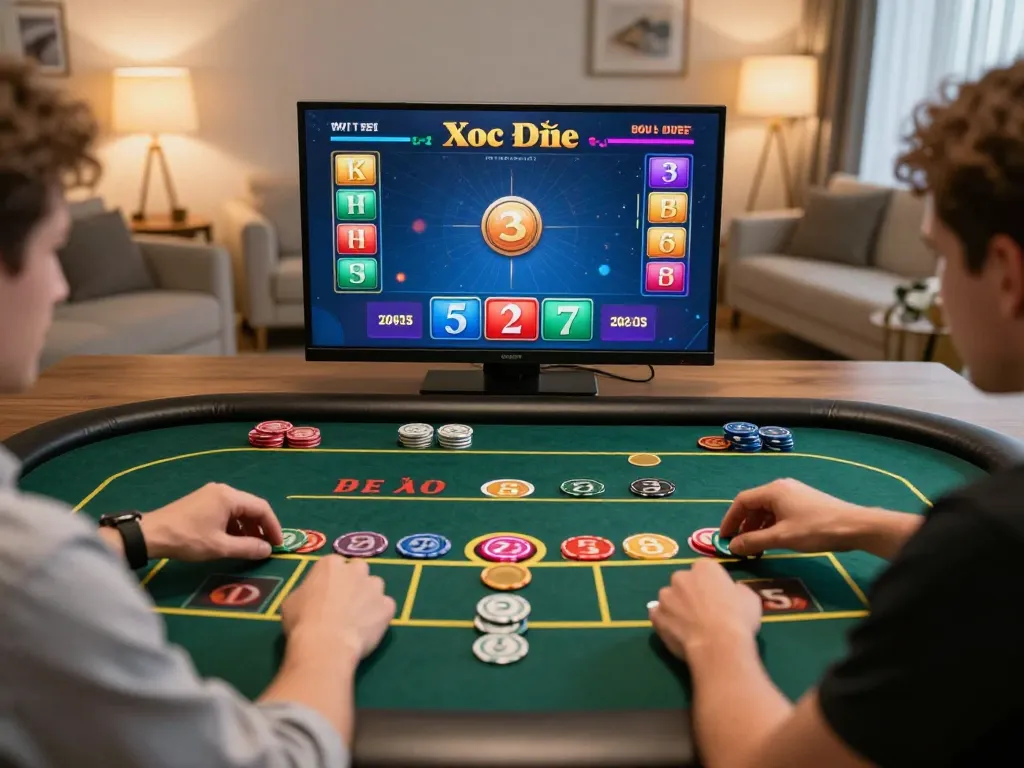 Xóc đĩa online gameplay with engaging virtual betting interface in a cozy home setting