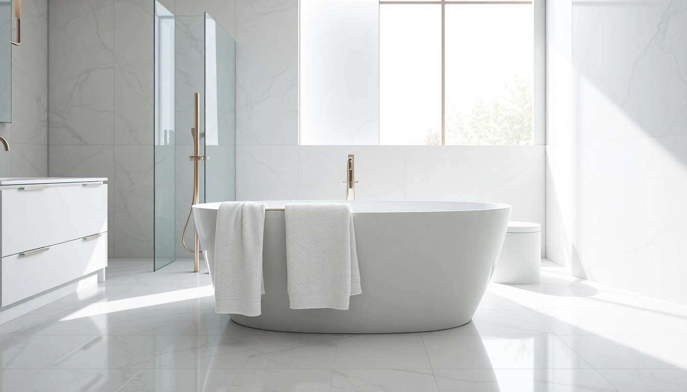 Experience elegant bathrooms with modern bathtubs and serene decor elements.