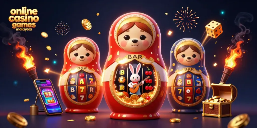 Experience the thrill of online casino games Malaysia with a vibrant 3D illustration featuring dealers, jackpots, and more!