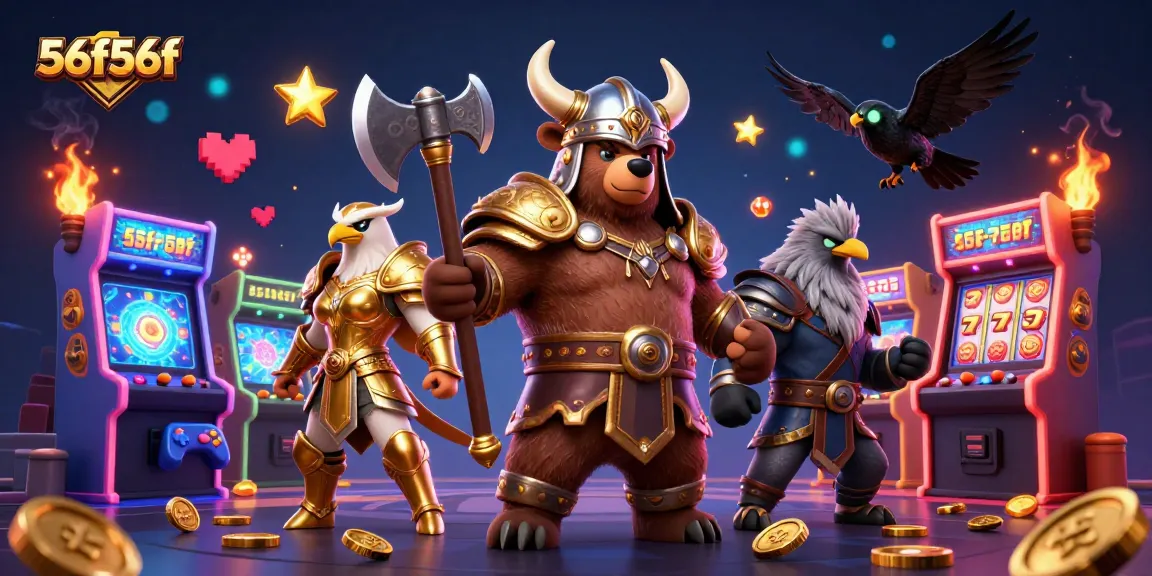 Experience thrilling gaming with 56f56f's Viking berserker and vibrant casino elements.