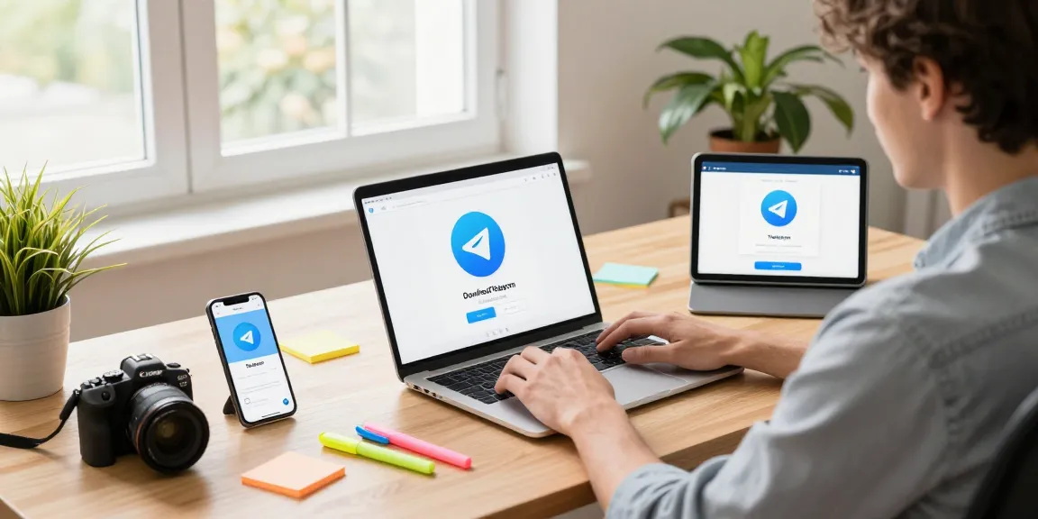 Experience instant messaging seamlessly with Telegram Download on various devices in a modern workspace.