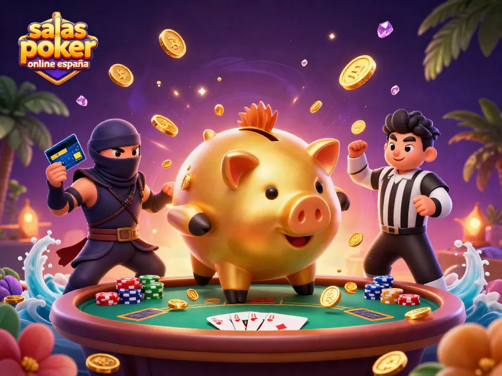 Disfruta en las salas poker online España con una escena llena de emoción y monedas doradas.