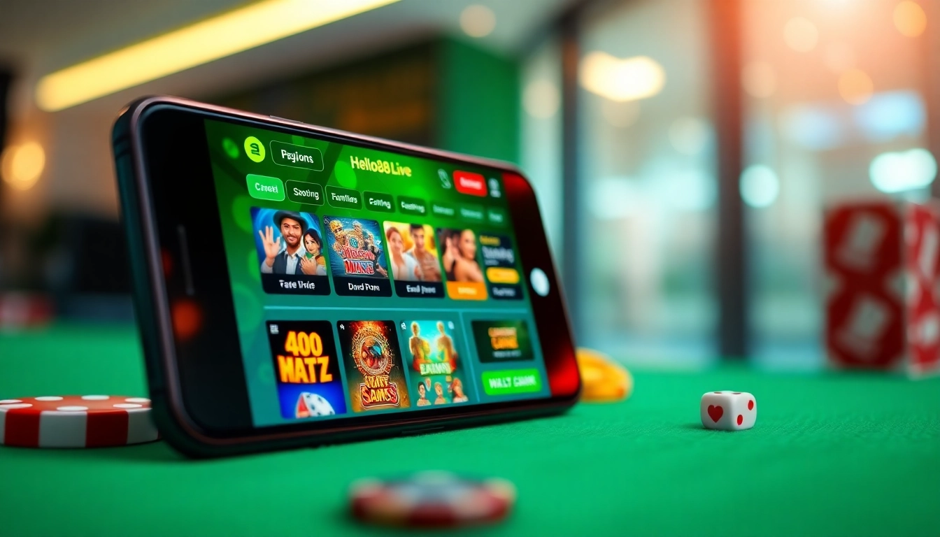 Hello88win.live app interface showcasing engaging online gambling features and vibrant game icons.