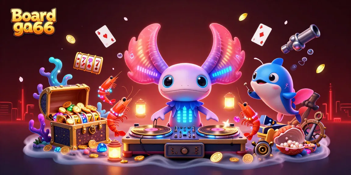 Engage in the Board game ko66 excitement amidst vibrant casino-themed underwater scene featuring neon characters.