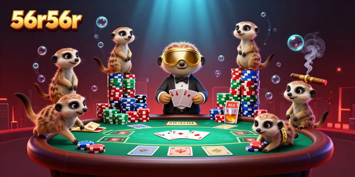 Win big with 56r56r as meerkats host a lively poker night in a vibrant casino scene.