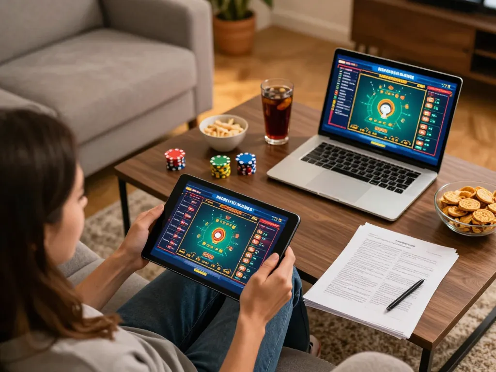 Engaged player enjoying VIPWin online casino games on a tablet at home
