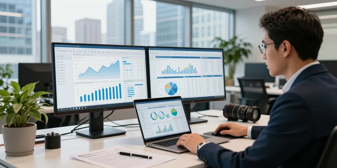 CIBC digital banking professional reviewing analytics in a modern office.