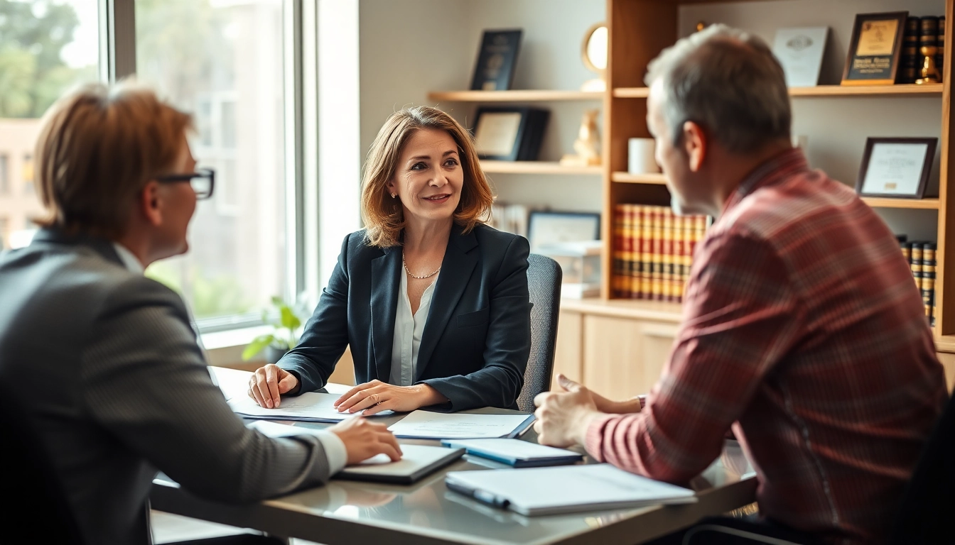 Engaged conversation between truck accident attorney Clearwater and client in professional office.