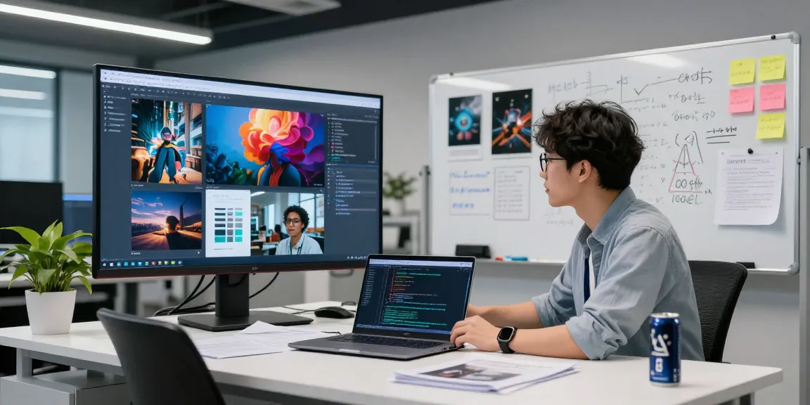 AI detector in action as a data scientist analyzes AI-generated image results in a tech lab environment.