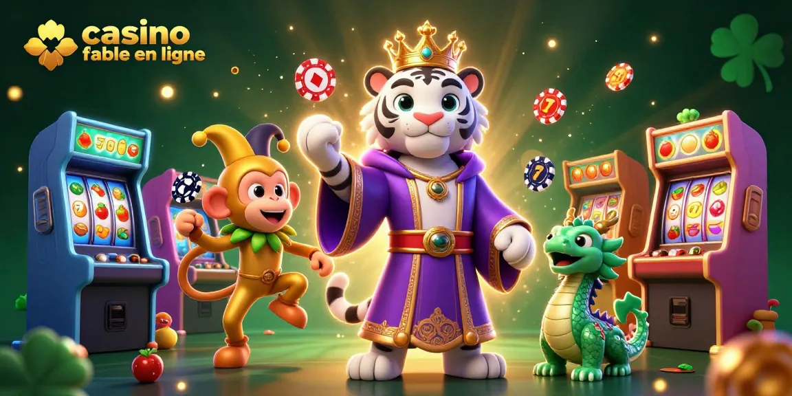 Engagez-vous avec le monde dynamique du casino fiable en ligne mettant en vedette un tigre royal blanc et un singe espiègle.