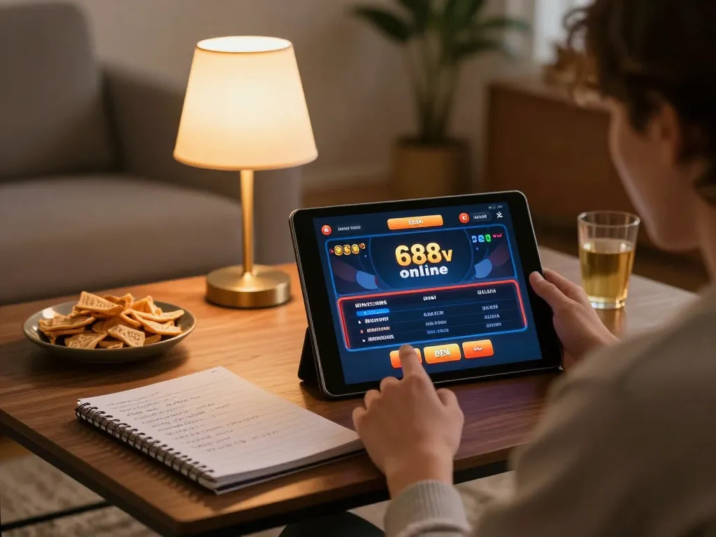 Engaging online gaming session on 688v, showcasing betting strategies and cozy atmosphere