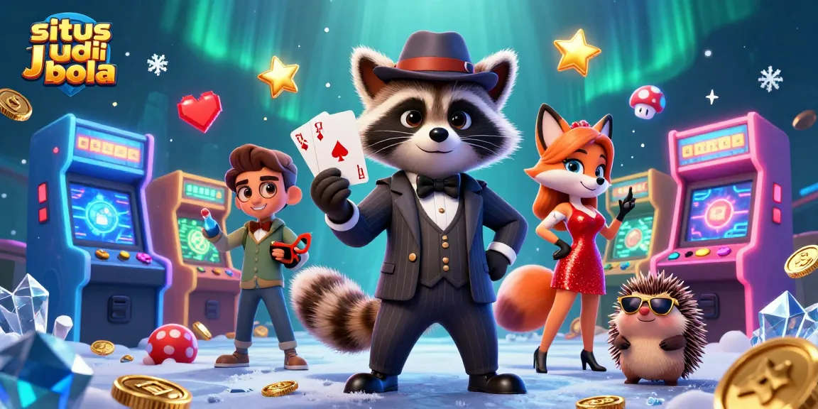 Engage in situs judi bola with exhilarating games in this bustling casino scene featuring vibrant characters.