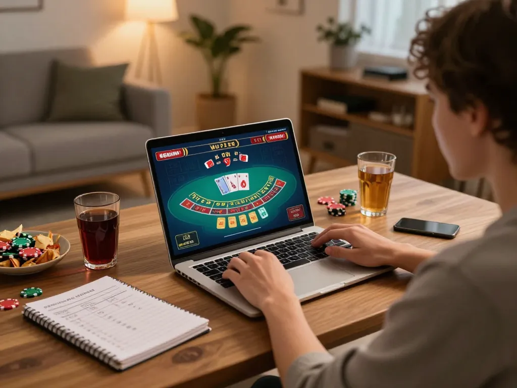Player enjoying live blackjack on 88vv’s online casino setup in a cozy environment.