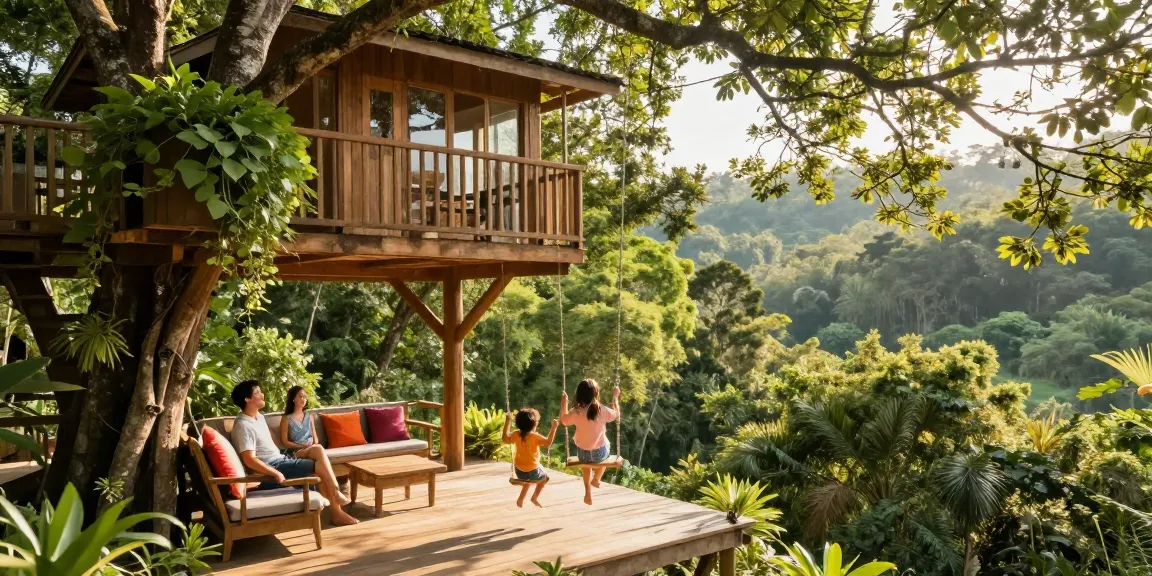 Experience tree house life with a family enjoying a peaceful retreat in nature.