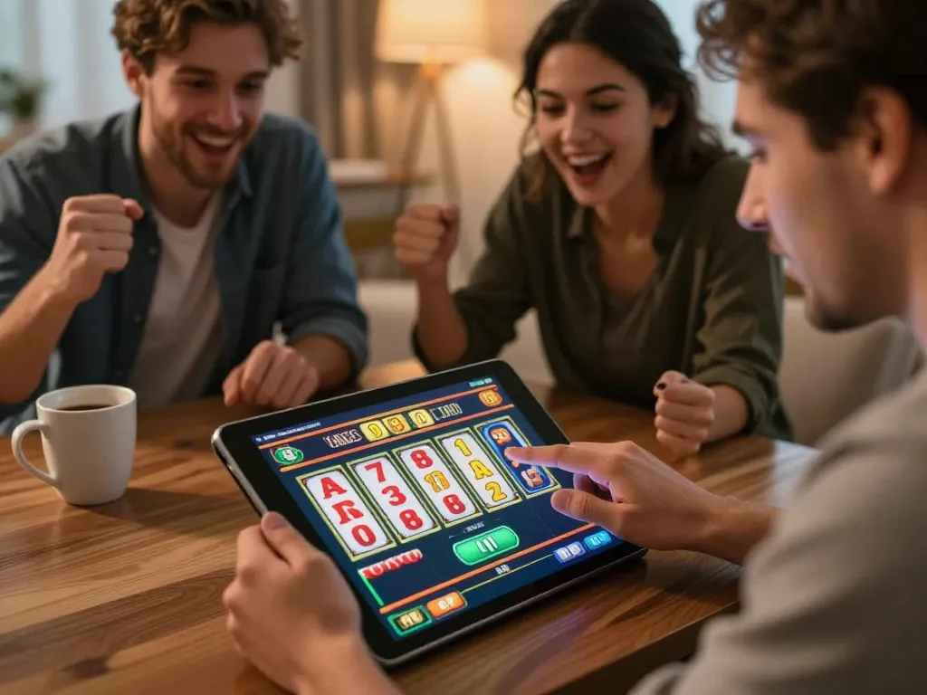 Players enjoying paris888 slots game on tablet, capturing excitement and strategy.