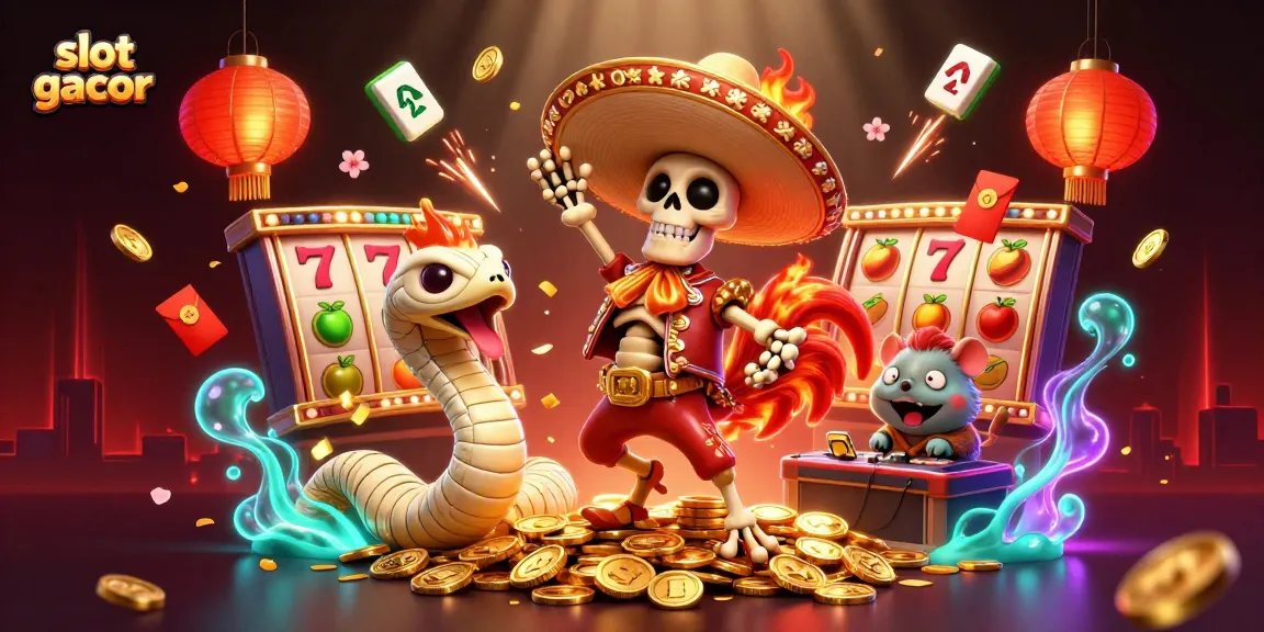 Win big on slot gacor with vibrant characters celebrating among golden coins and casino delights.