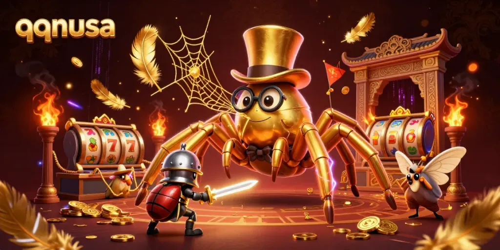 Experience qqnusa's thrilling slots with a giant tarantula orchestrating the excitement.