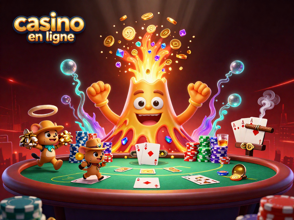 Découvrez l'univers du casino en ligne avec des volcans d'or et des aventuriers fuyant avec des trésors.