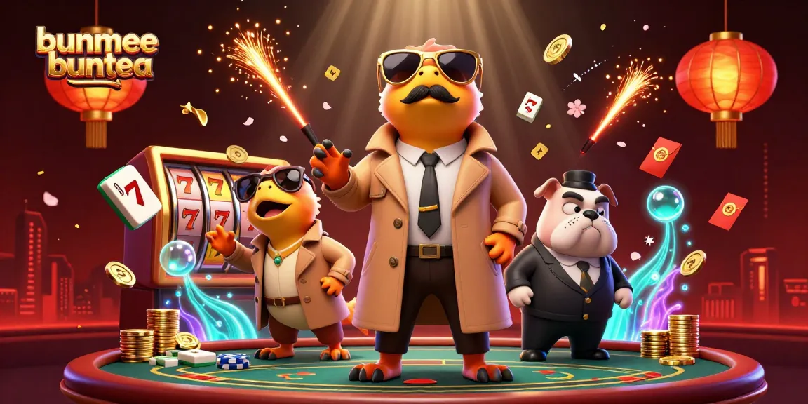Permainan slot menarik di bunmeebuntea dengan raptors lucu dan bouncer bulldog dalam suasana kasino yang meriah.
