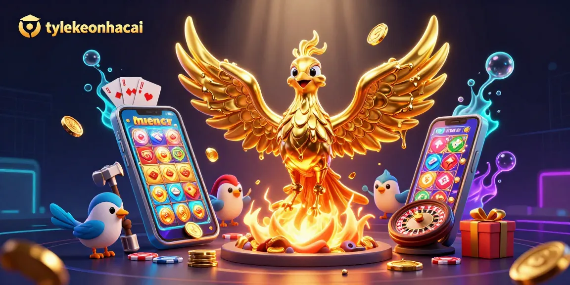 Experience the thrilling atmosphere of tylekeonhacai as golden coins erupt from a 3D smartphone featuring exciting slots.
