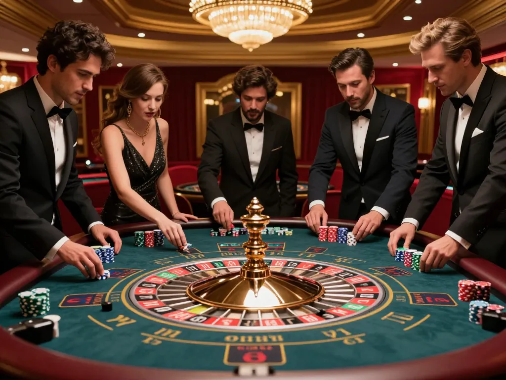 FC88 players placing bets at an exciting roulette table in a luxurious casino setting