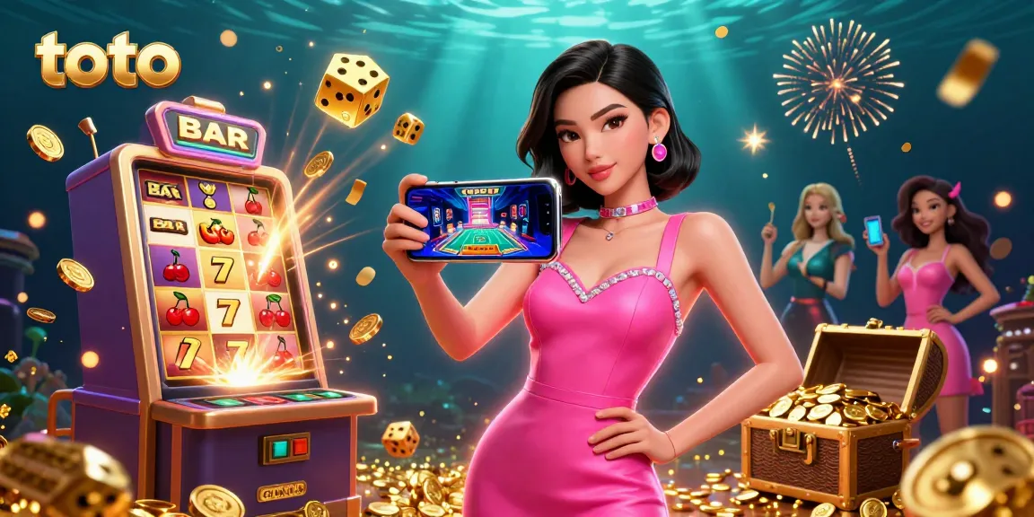 Experience thrilling casino action with toto on a smartphone amid a vibrant jackpot scene.